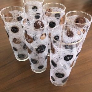 Vintage MCM Libbey Highball Glasses Foreign Coin Design Set Of 6